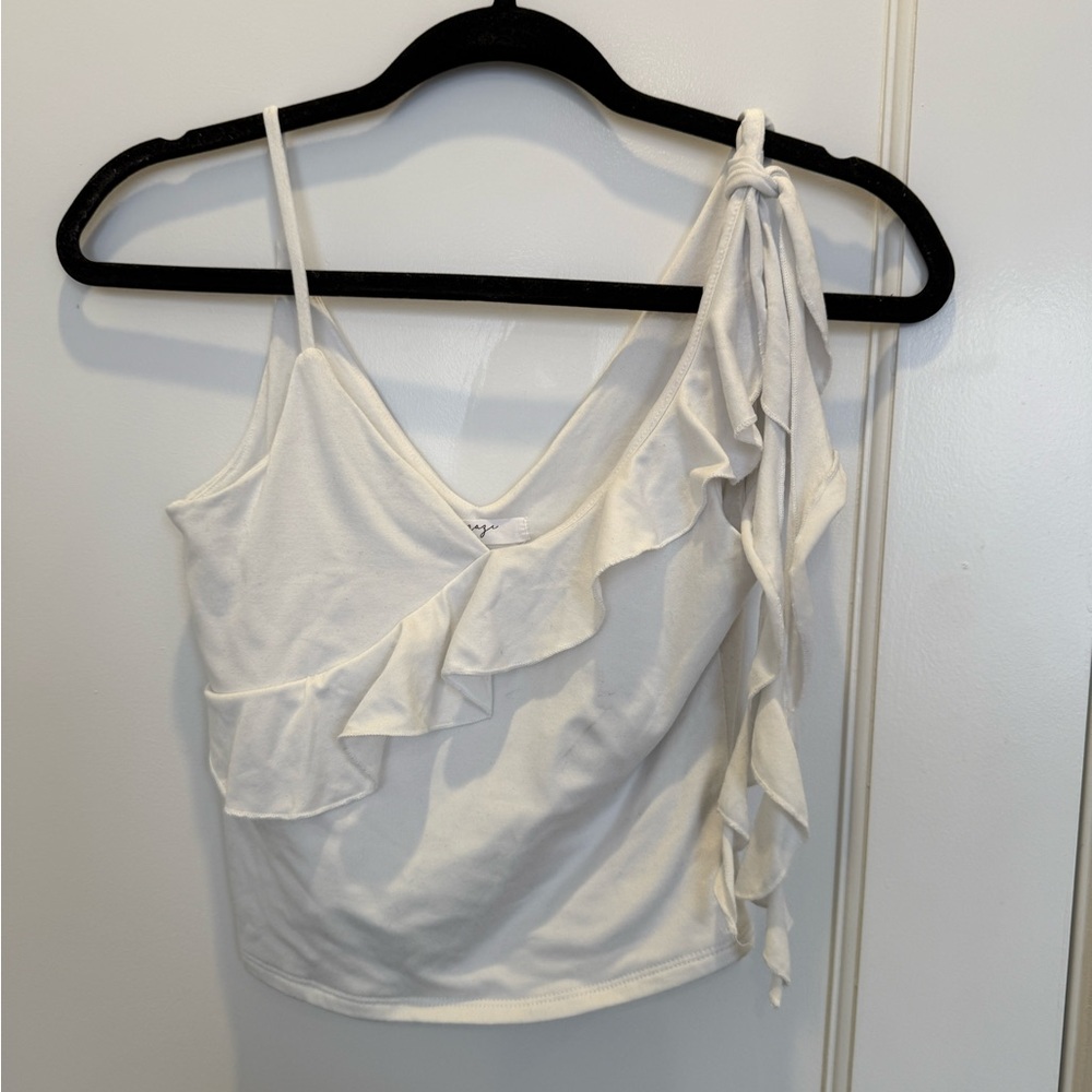 White ruffle tank top